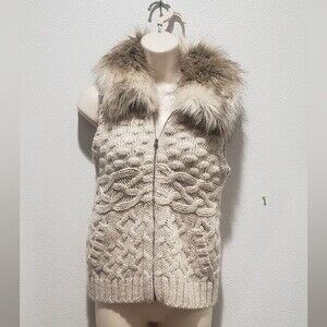 LOFT light brown sweater vest with faux fur collar size MP
